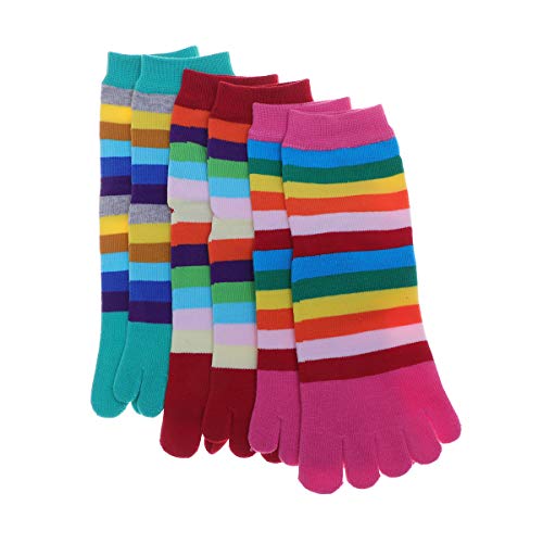 3 pares de meias de cinco dedos Lioobo de algodão com tira colorida e cinco dedos, absorção de suor,