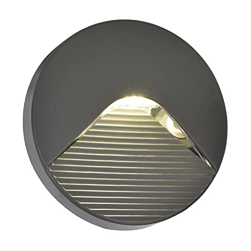 LED Anthracite Outdoor Surface Mounted Round Eyelid Brick Light | 2W LED - 180 Lumens - 4000k Cool White | 128mm Diameter | IP65 Rated | 240V | Eyelid Diffuser