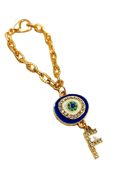 Morel Sturdy Rose Gold Watch Charm of Evil Eye and F Initial Diamond Alphabet Pendant, Watch Charm, Watch Accessories, Giftable for Wife, Sister or Friends Pack of 1 (B09YQM292W) Amazon Price History, Amazon Price Tracker