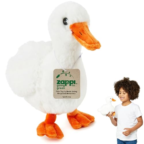 Zappi Co Peluche de Pato (25cm) - Encantador, Suave Acuático, Ecológico, Aventuras en el Estanque de los Niños, Hecho con Material Reciclado
