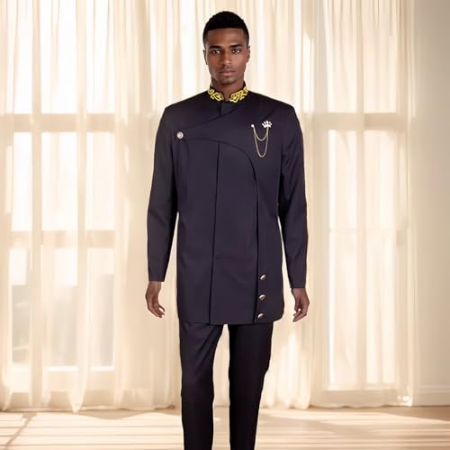 Men's African Suit 2 Pieces Tuxedo Set Solid African Clothes Standard Fit Casual Party Blazer Jacket Pant Set2