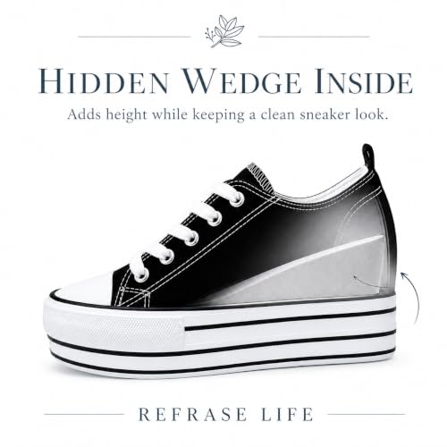Image of REFRASE LIFE Womens Platform Sneakers with Wedge 3 Inches Height Boost Hidden Heel Shoes, Casual Height Increase Walking Fashion Shoes for Women and Girls