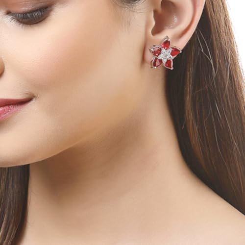 Image of Zeneme Earring Handmade Rhodium Plated Lightweight Pink Star Shaped Studs Earrings Jewellery For Girl And Women