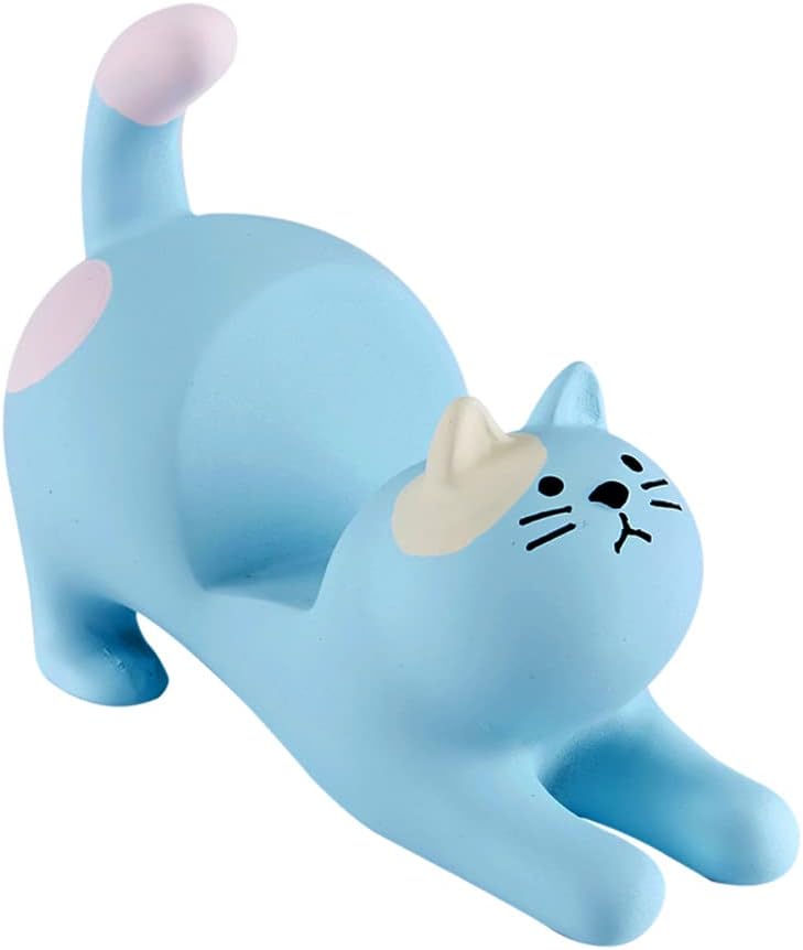 Blue Cat Smartphone Stand for Desk, Cute Kawaii Phone Holder for iPad, iPhone, Huawei,Samsung, Xiaomi, 2 in 1 Lovely Animal Desktop Ornaments Home Decor with Smartphone Stand