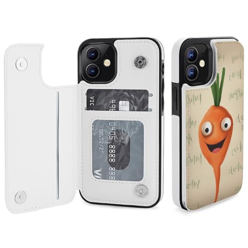 HKMNLEW Happy Carrot Print Flip Phone Wallet Case iPhone 12 Mini�p�APU���U�[���C�ϏՌ��d�b�P�[�X�J�o�[ �J�[�h�z���_�[�t��