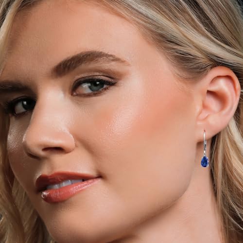 Gem Stone King 14K White Gold Gemstone Birthstone Leverback Dangle Teardrop Earrings for Women | Pear Shape 8X5MM4