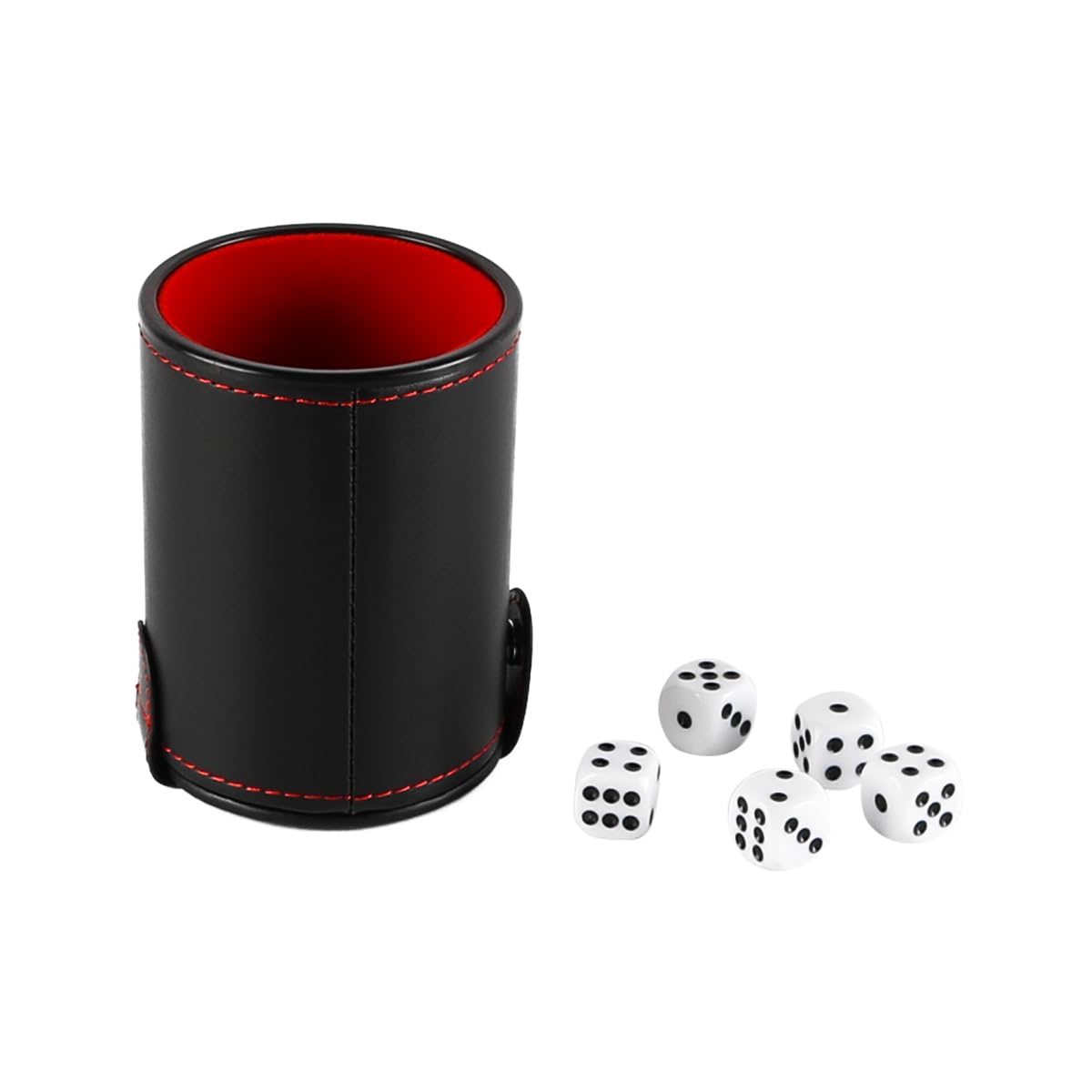 Laroal Dice Cup Set including 5 Dice Faux Leather Dice Cup With Lid Professional Silent Shaker For Party Board Games Family Games Leather Pen Holder Desk Organizer Red