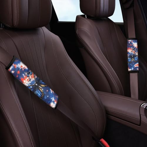 Image of AFPANQZ America Flag Butterfly Seat Belt Pads Cover Safety Seatbelt Shoulder Strap Covers Cushion Harness Pads for Car Bags Soft Comfortable Universal Fit for Truck Vans Sedans SUVs