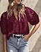 PRETTYGARDEN Women's Summer Tops 2026 Dressy Casual Short Sleeve V Neck Buttons Hollow Eyelet Lace Embroidered Blouses Shirts (Wine Red,XX-Large)