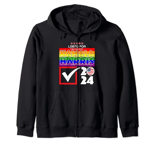 Kamala Harris For President 2024 LGBTQ Gay Pride USA Flag Zip Hoodie