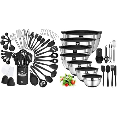43 Pcs AIKKIL Kitchen Utensils Set and Mixing Bowls Cover