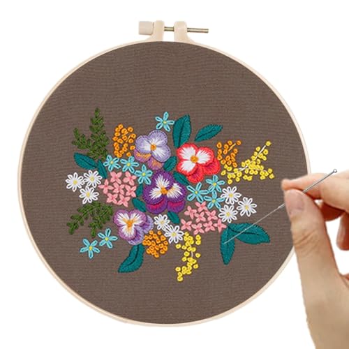 Kit de bordado floral,Kit de bordado para iniciantes | Kit de bordado floral pequeno | Conjunto de b