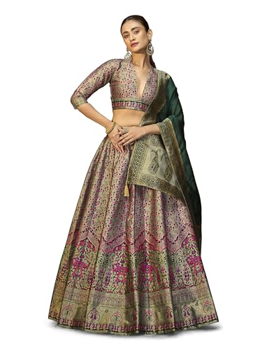 Image of PURVAJA Women's Kanjiwaram Semi-Stitched Lehenga choli