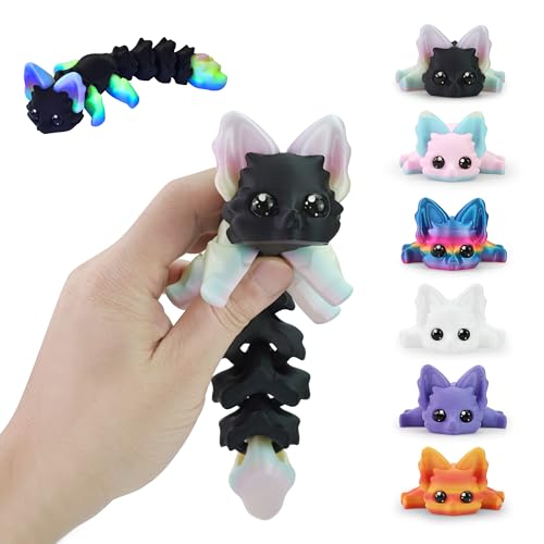 3D Printed Fox, 3D Printed Animals Articulated Flexible Fidget Toy, Perfect Desk Pet Gift for Animal Collectors, Easter Basket Essentials (Green Light)