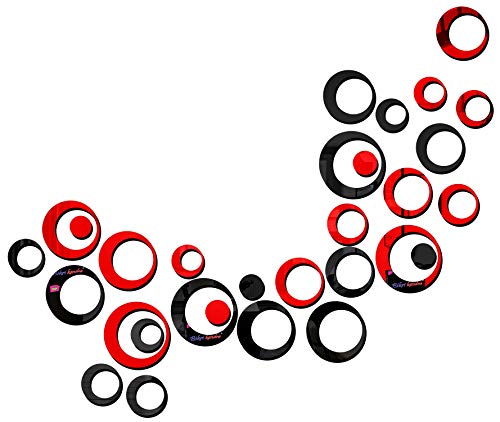 Image of Bikri Kendra 3D Acrylic Glass Wall Mount Mirror Wall Stickers - 24 Ring Black & Red (3)