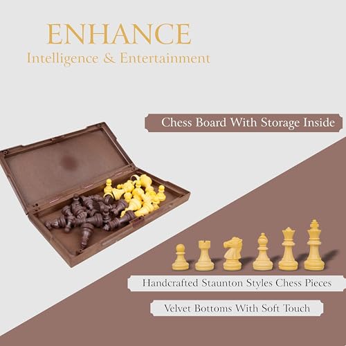 Image of ToyTastic Magnetic Chess Game Premium Wooden 3-in-1 Board Game, Wooden Chess and Backgammon Set for Adults & Kids, 10 inch Lightweight Checkers Board Game,Strategy Backgammon Sets (Brown-1)