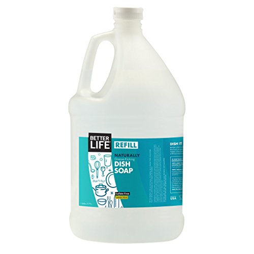 Image of Better Life Dish Soap - Liquid Dishwashing Soap with Vitamin E and Aloe for Home & Kitchen Sink - No Gloves Required Kitchen Soap for Sensitive Skin - 1 Gal Refill Lemon Mint