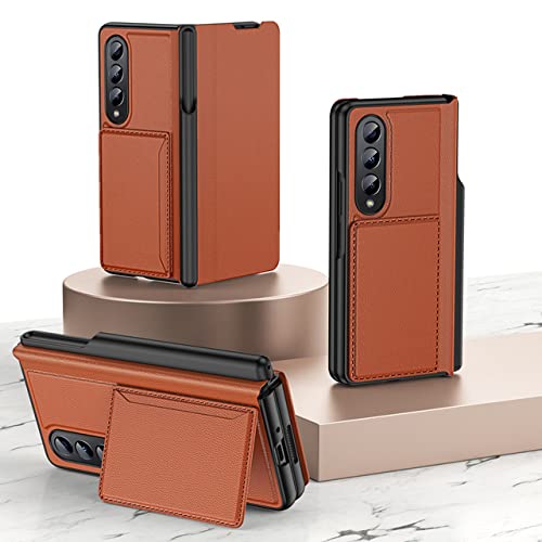 Étui en cuir marron avec porte-stylo et fente carte pour Samsung Galaxy Z Fold 4 5G