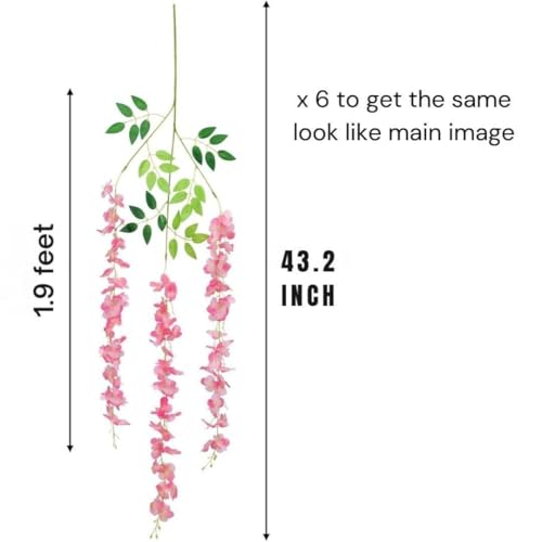 Image of SATYAM KRAFT 6 Pcs (43.2 inch) Artificial Wisteria Vine Garland | Long Silk Hanging Flowers String for Wedding Decoration Items, Shaadi Mandap, Christmas Party, Festival Event & Home Decor (Peach)
