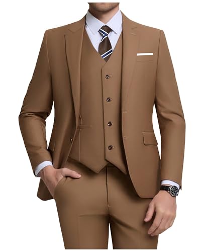 ZKHOECR Mens Suit Elegant Prom Tuxedo Suits for Men Brown