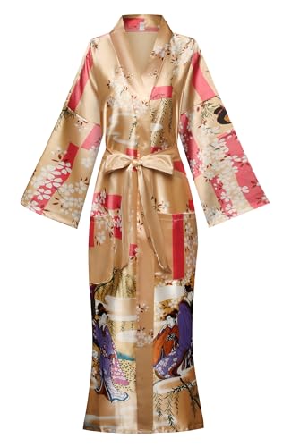 MissNina Women's Silky Kimono Robes Long Satin Bathrobes Silk Robes Japanese Dressing Gowns