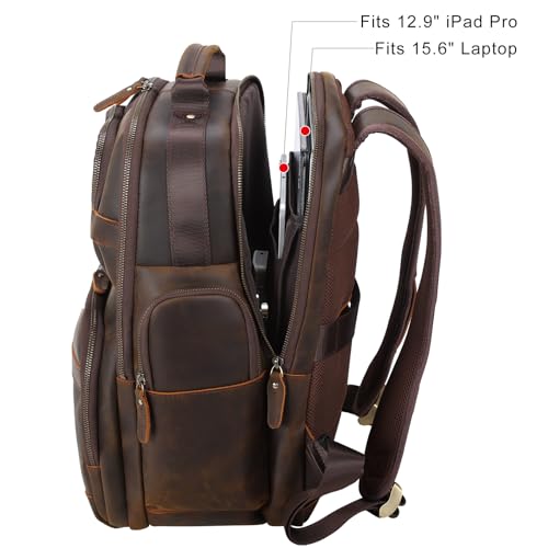 TIDING Men's Vintage Leather Backpack 15.6" Laptop Bag Large Capacity Business Travel Hiking Shoulder Daypacks4