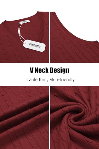 Image of COOFANDY Men's Sweater Vest Cable Knitted V Neck Slim Fit Sleeveless Pullover Sweater