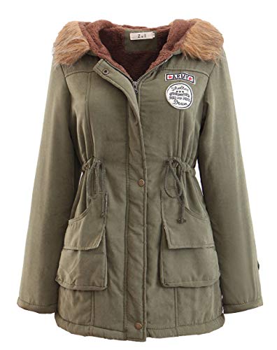 CHARTOU Women's Faux Fur Lamb Wool Hooded Puffy Sherpa Lined Quilted Jacket Coat (X-Small, Army Green)