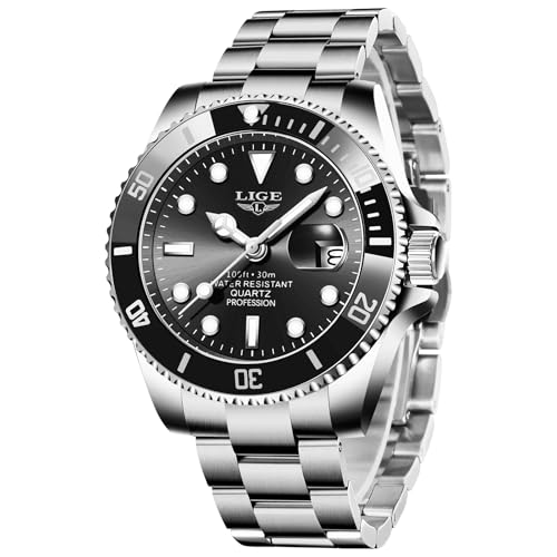 LIGE Reloj Hombre, Cronógrafo Relojes Hombre, Correa de Acero, Función de Calendario,...
