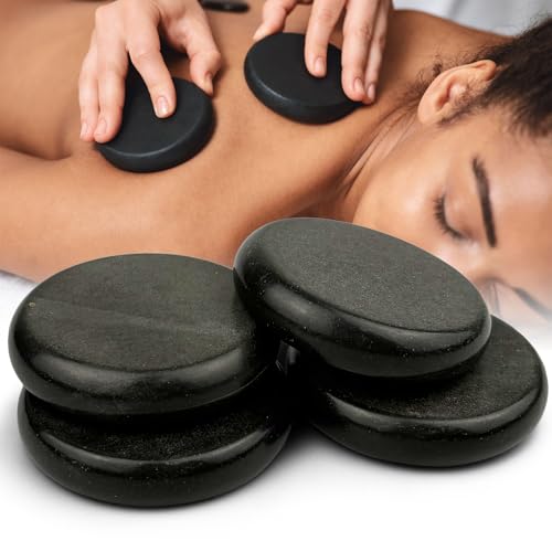 DEFUNX Piedras de masaje de 4 piezas – Juego de masaje de piedras calientes redondas grandes para masaje de espalda brazos y piernas de 3.15 pulgadas