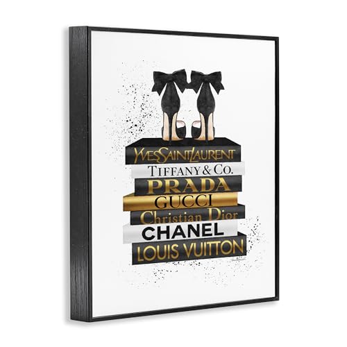 Image of Stupell Industries 'Black Gold White Glam Bookstack', Framed Giclee Art, Black, 24 x 30 Inches, Easy to Hang and Sturdy, Made in USA, by Amanda Greenwood
