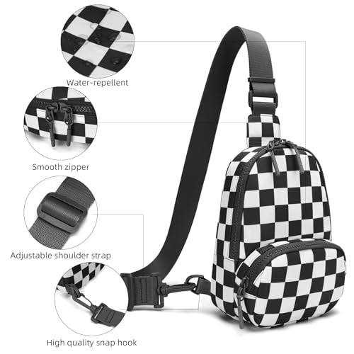 AMZFROG Small Checkered Sling Bag for Women Nylon Crossbody Bags Trendy Chest Travel Fanny Pack Purse Black White Check by AMZFROG - Used condition - Image 4