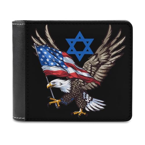 Jewish America USA Flag Eagle Israel PU Leather Wallet Bifold Wallet Coin Purse Money Clip Card Holder for Women Men