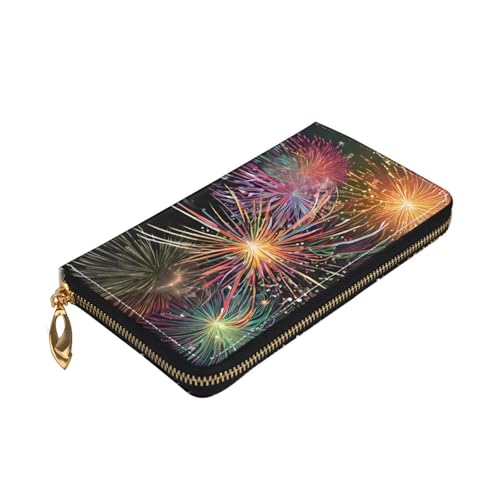 (Explosion Firework 3D) Faux Leather Wallet Long Clutch Zipper Purse Card Holder Travel Coins Cash Organizer Phone Pocket 7.48 x 4.13 x 0.9 inches3