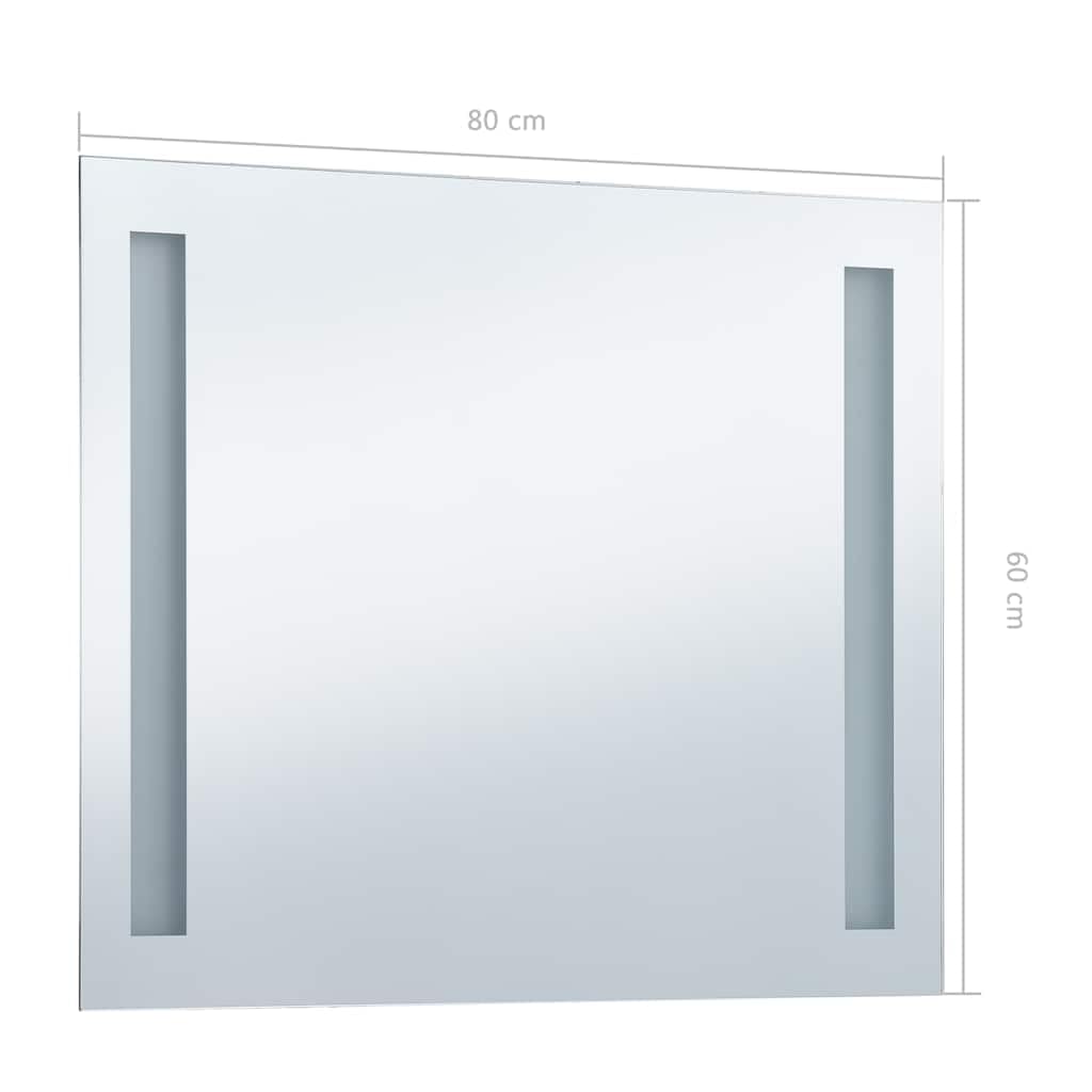 Espejo de pared para baño con LED, 80 x 60 cm, marco de aluminio plateado, tiras de luz mate, protección IP44, iluminación para maquillaje y cuidado, incluye adaptador y material de fijación