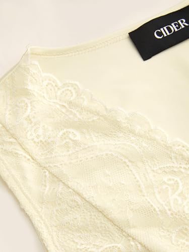 Image of CIDER Lace Crop Tank Tops for Women Going Out V Neck Sleeveless Ruched Tops Trendy Y2K Summer Outfits