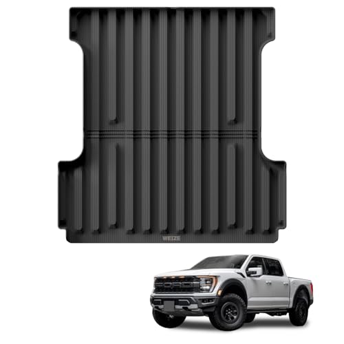 WEIZE Truck Bed Mat for Ford F-150 2015-2025/F-150 Lightning 2022-2023 5.5ft (56 67.1in) All Weather Protection TPE Truck Bed Liner Durable Easy Clean Black