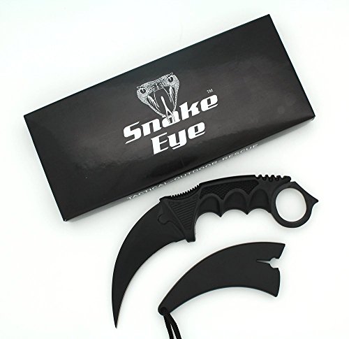 Snake Eye Tactical Karambit Style Full Tang Neck Knife Outdoors Camping Fishing Hunting (Black) - Snake Eye Tactical