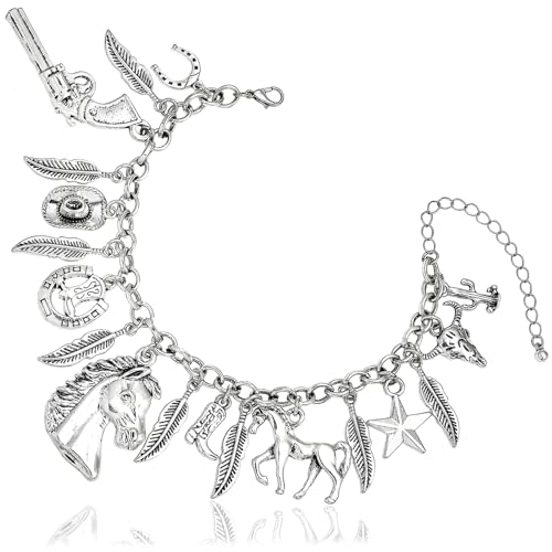 RechicGu Charms Magic Gold Ball Theme Link Chain Bracelet Cuff Bangle Western Cowgirl Fairytal Hat Star Bull Leaf Cactus Gift Jewelry