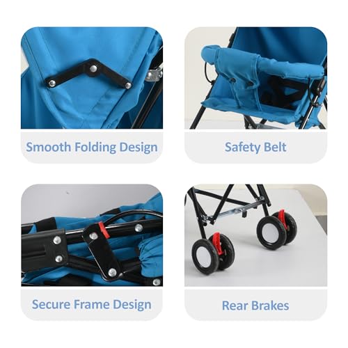 Image of Kuber Industries Baby Stroller Handy Pram with Reversible Handle & Adjustable Canopy | Compact Foldable Pushchair for 1.5 to 2 Year Toddler | Blue