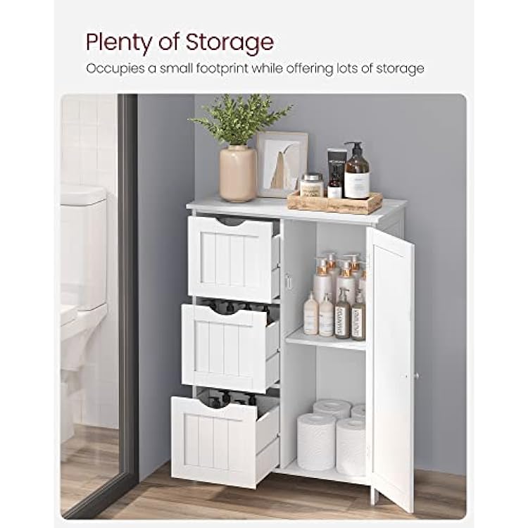 VASAGLE Floor Storage Cabinet, Freestanding Storage Unit with 3 Drawers, 1 Adjustable Shelf, for Bathroom Living Room Dining Kitchen, 11.8 x 23.6 x 31.5 Inches, Cloud White UBBC049WH01S