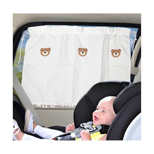 Fkewp Car Side Window Sun Shade, 25.2"x18.1" Auto Window Shade Cartoon Curtain with Suction Cups, Cute Sunshade Privacy Curtain Universal Interior Accessories for Car Side Windows (Three Bears)