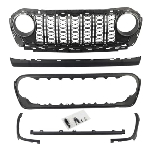 Calandre avant pour Jeep Wrangler JL sans trou caméra de 2018 à 2024 grille de protection en ABS noir