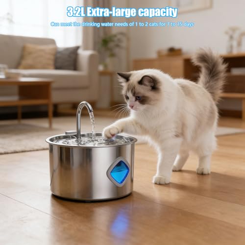 Fuente de agua automática para mascotas acero inoxidable 3.2L miniatura 3