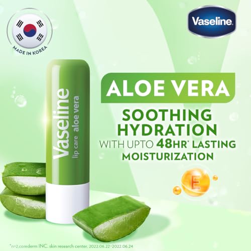Image of Vaseline Lip Care | Aloe Vera Lip Balm Stick | Up to 48Hr moisturization | with aloe extract & petroleum jelly | made in South Korea | 4.8g