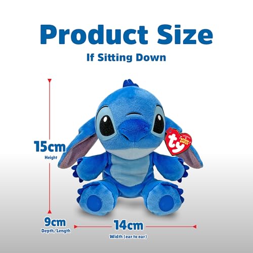TY Disney Beanies Stitch Plüschtier - Weicher Teddy für Kinder und Babys - Kuscheliges Sammler-Stofftier, Blue