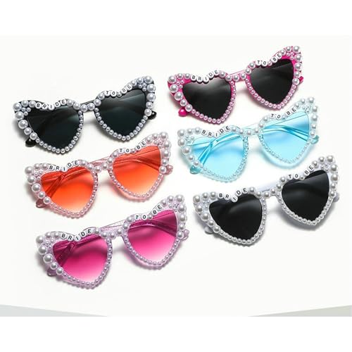 COTIA Love Pearl Sunglasses for Womens Bling Heart Shaped Sun Glasses Bachelorette Party Bride Cute Pearl Sunglasses W353