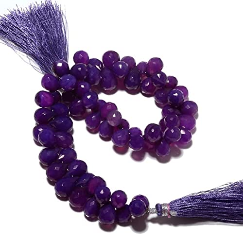 Calcédoine violette en perles briolettes gouttes facettées 8x11mm fil 9 pouces