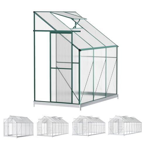 ALFORDSON Walk-in Tunnel Greenhouse with PC Panels & Steel Base, Aluminum Frames Green House Shed with Sliding Door and Vent, Grow Tent 1.9x1.3x2.15m