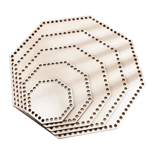 Image of 5 PCS Wooden Basket Bottom, Hexagonal Crochet Knitting Basket Wood Base Shaper for DIY Basket Craft Weaving Making Supplies